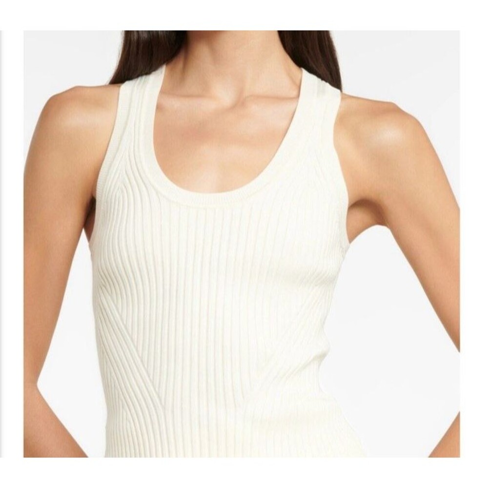 Jonathan Simkhai Liezel Rib Tank Top  Scoop Neck Ivory  Color Size L - Picture 4 of 7